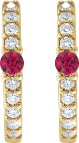 14K Yellow Gold Natural Ruby & 1/8 CTW Natural Diamond 13.6 mm Hoop Earring