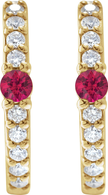 14K Yellow Gold Natural Ruby & 1/8 CTW Natural Diamond 13.6 mm Hoop Earring