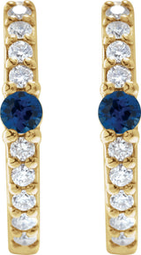 14K Yellow Gold Natural Blue Sapphire & 1/8 CTW Natural Diamond 13.6 mm Hoop Earring