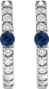 14K White Gold Lab-Grown Blue Sapphire & 1/8 CTW Natural Diamond 13.6 mm Hoop Earring