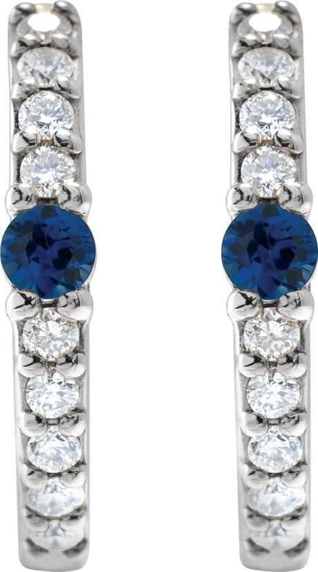 14K White Lab-Grown Blue Sapphire & 1/8 CTW Natural Diamond 13.6 mm Hoop Earring