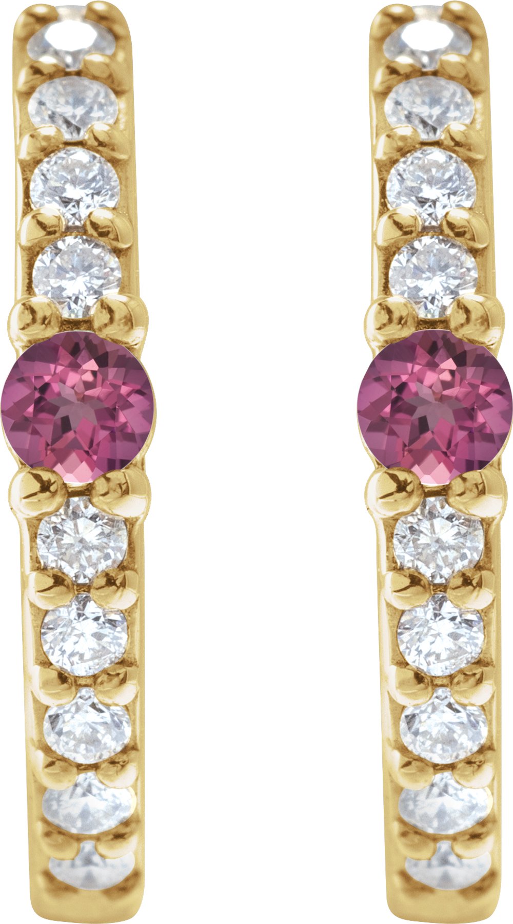 14K Yellow Gold Natural Pink Tourmaline & 1/8 CTW Natural Diamond 13.6 mm Hoop Earring