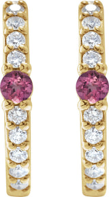 14K Yellow Gold Natural Pink Tourmaline & 1/8 CTW Natural Diamond 13.6 mm Hoop Earring