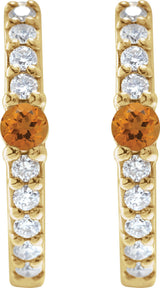 14K Yellow Natural Citrine & 1/8 CTW Natural Diamond 13.6 mm Hoop Earring