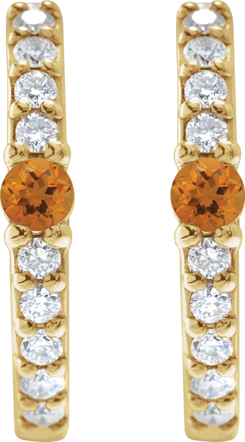 14K Yellow Natural Citrine & 1/8 CTW Natural Diamond 13.6 mm Hoop Earring