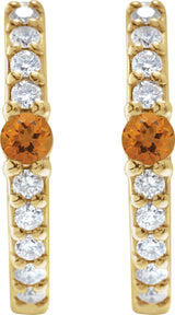 14K Yellow Gold Natural Citrine & 1/8 CTW Natural Diamond 13.6 mm Hoop Earring