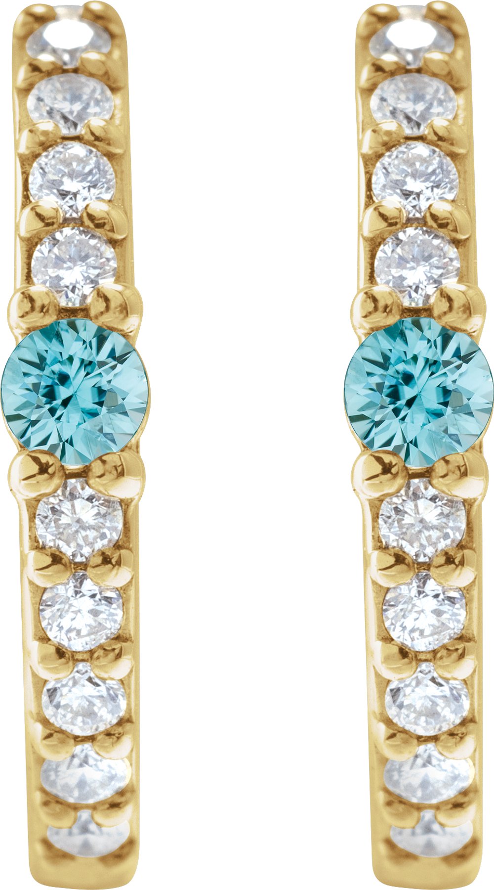 14K Yellow Natural Blue Zircon & 1/8 CTW Natural Diamond 13.6 mm Hoop Earring