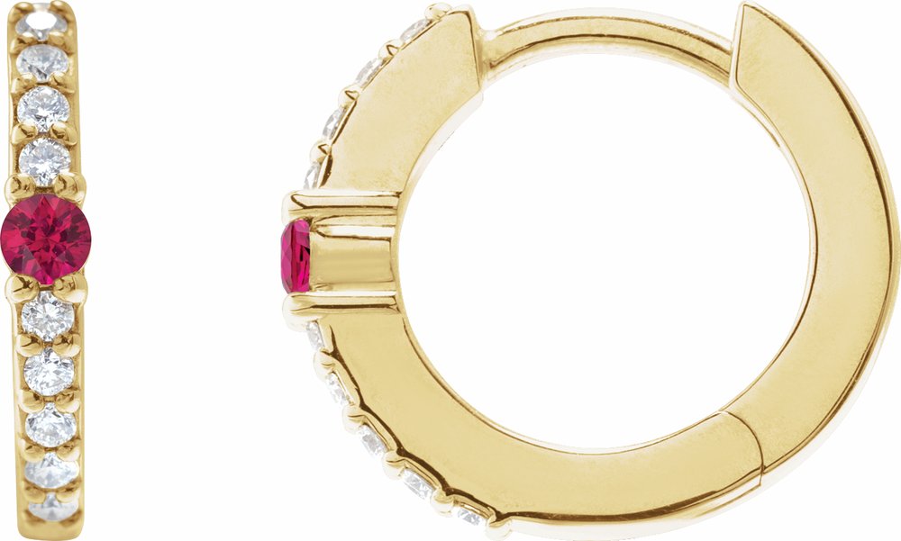14K Yellow Gold Natural Ruby & 1/8 CTW Natural Diamond 13.6 mm Hoop Earring