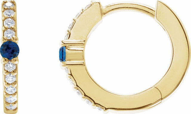 14K Yellow Gold Natural Blue Sapphire & 1/8 CTW Natural Diamond 13.6 mm Hoop Earring