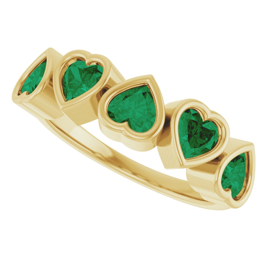14K Yellow Gold Lab-Grown Emerald Ring