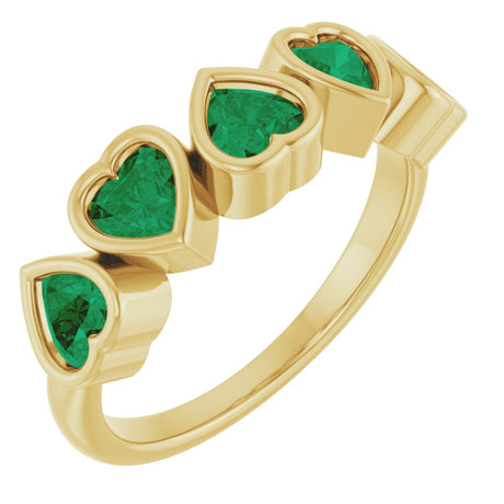 14K Yellow Gold Lab-Grown Emerald Ring