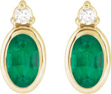 14K Yellow 5x3 mm Lab-Grown Emerald & .03 CTW Natural Diamond Earrings