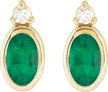 14K Yellow Gold 5x3 mm Lab-Grown Emerald & .03 CTW Natural Diamond Earrings