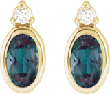 14K Yellow 5x3 mm Lab-Grown Alexandrite & .03 CTW Natural Diamond Earrings