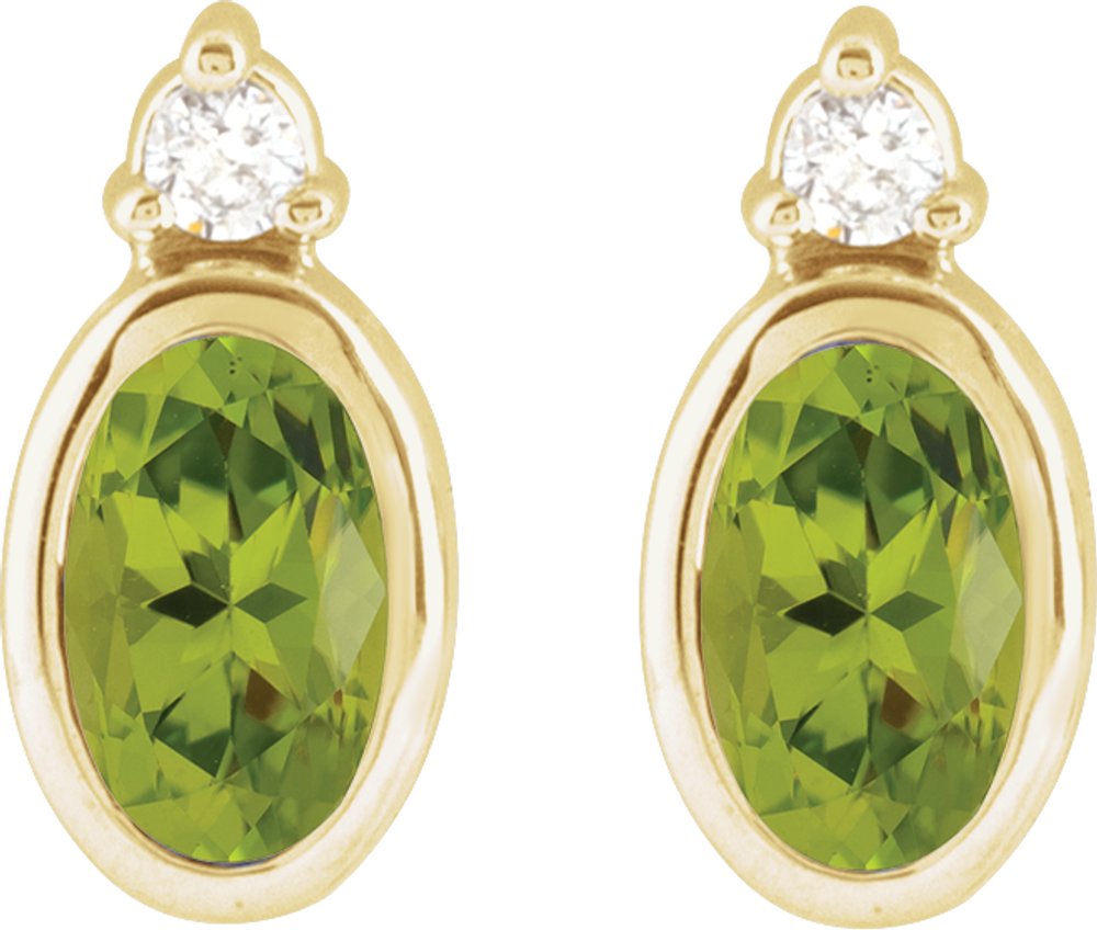 14K Yellow 5x3 mm Natural Peridot & .03 CTW Natural Diamond Earrings