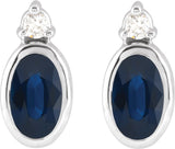 14K White 5x3 mm Lab-Grown Blue Sapphire & .03 CTW Natural Diamond Earrings