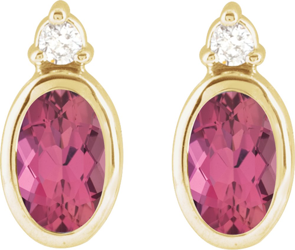 14K Yellow Gold 5x3 mm Natural Pink Tourmaline & .03 CTW Natural Diamond Earrings