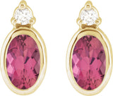 14K Yellow Gold 5x3 mm Natural Pink Tourmaline & .03 CTW Natural Diamond Earrings