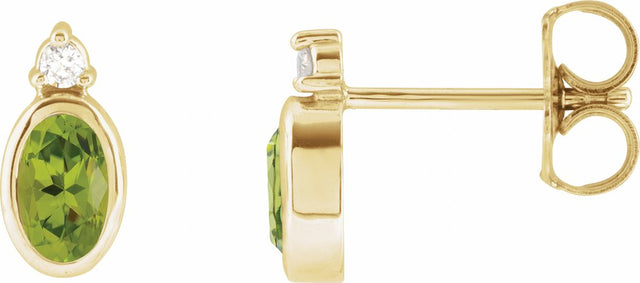 14K Yellow 5x3 mm Natural Peridot & .03 CTW Natural Diamond Earrings