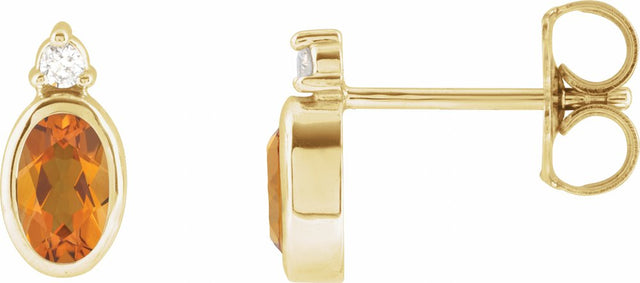 14K Yellow Gold 5x3 mm Natural Citrine & .03 CTW Natural Diamond Earrings