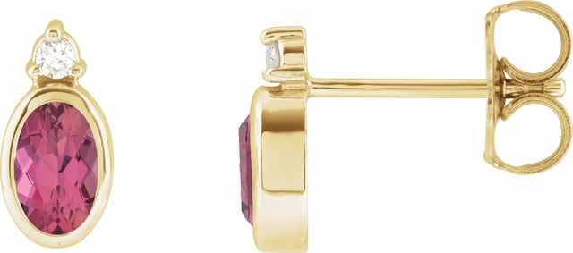 14K Yellow Gold 5x3 mm Natural Pink Tourmaline & .03 CTW Natural Diamond Earrings