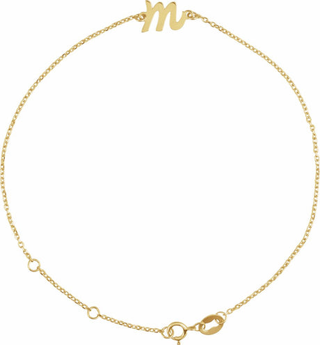 14K Yellow Gold Initial M 6 1/2-7 1/2" Bracelet