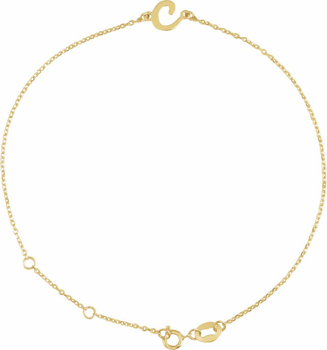 14K Yellow Gold Initial C 6 1/2-7 1/2" Bracelet
