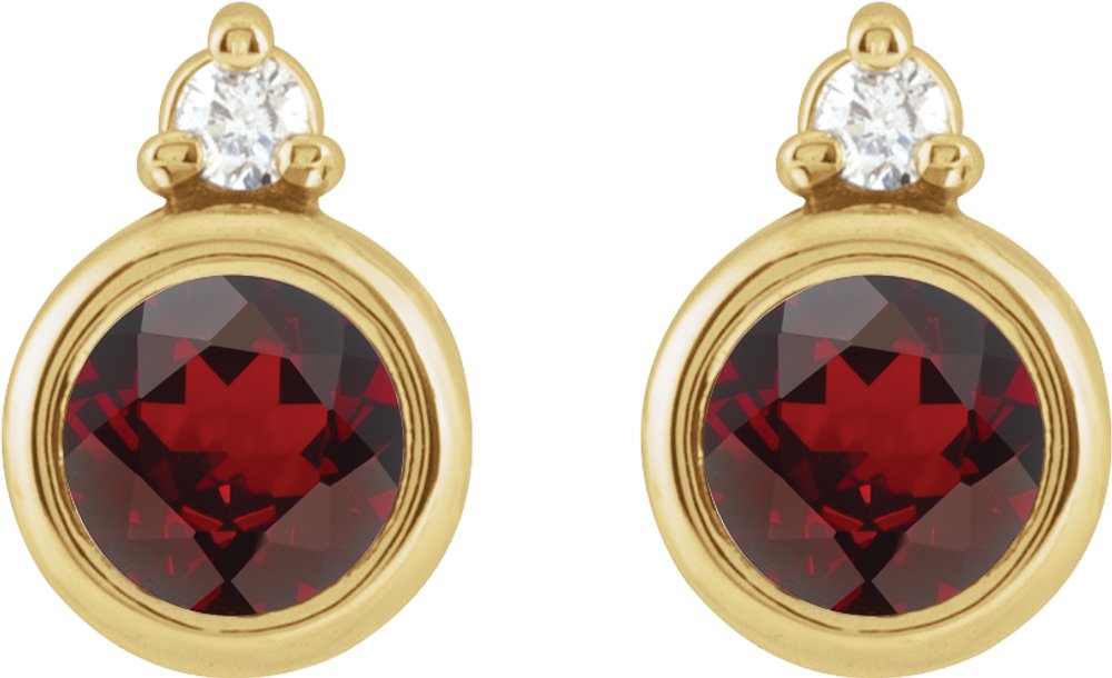 14K Yellow 4 mm Natural Mozambique Garnet & .03 CTW Natural Diamond Earrings