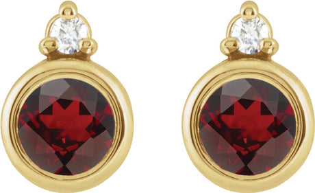 14K Yellow 4 mm Natural Mozambique Garnet & .03 CTW Natural Diamond Earrings