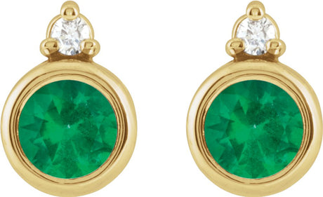 14K Yellow 4 mm Lab-Grown Emerald & .03 CTW Natural Diamond Earrings