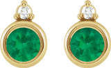 14K Yellow 4 mm Natural Emerald & .03 CTW Natural Diamond Earrings