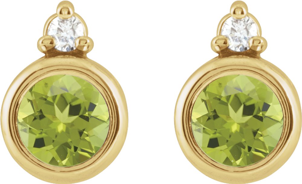 14K Yellow 4 mm Natural Peridot & .03 CTW Natural Diamond Earrings