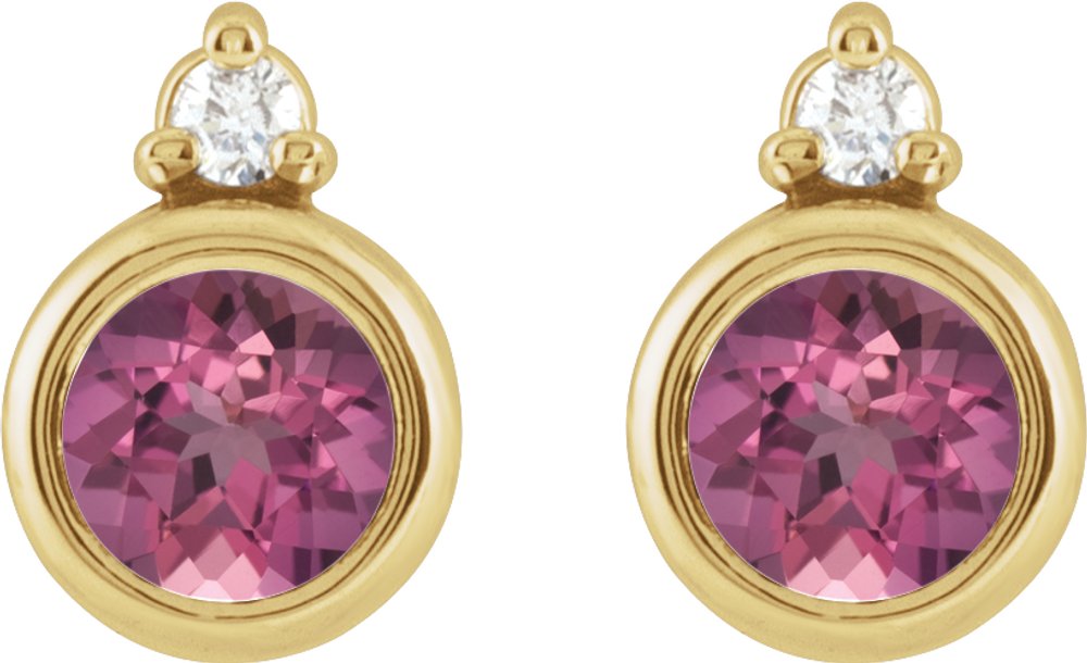 14K Yellow 4 mm Natural Pink Tourmaline & .03 CTW Natural Diamond Earrings