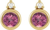 14K Yellow 4 mm Natural Pink Tourmaline & .03 CTW Natural Diamond Earrings