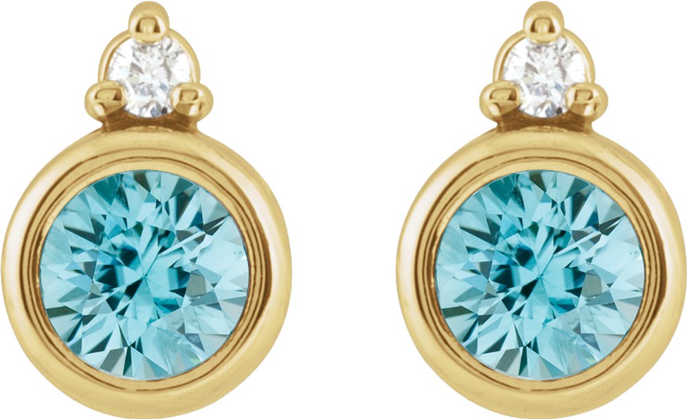 14K Yellow 4 mm Natural Blue Zircon & .03 CTW Natural Diamond Earrings