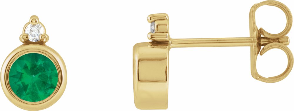 14K Yellow Gold 4 mm Lab-Grown Emerald & .03 CTW Natural Diamond Earrings