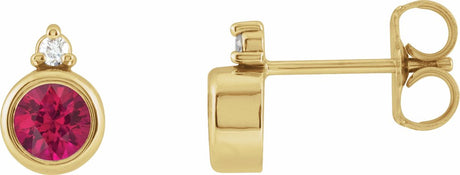 14K Yellow Gold 4 mm Lab-Grown Ruby & .03 CTW Natural Diamond Earrings