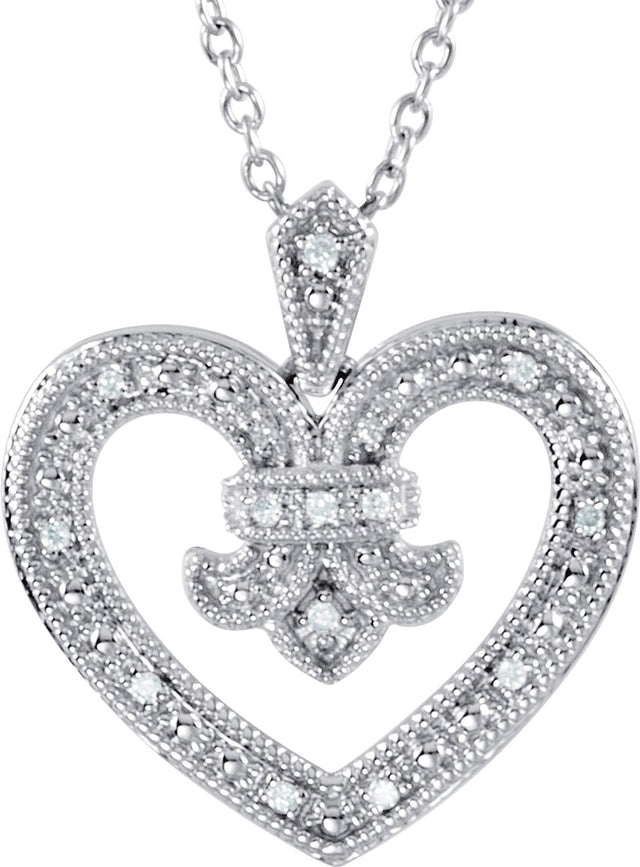 Sterling Silver .06 CTW Natural Diamond Heart 18" Necklace