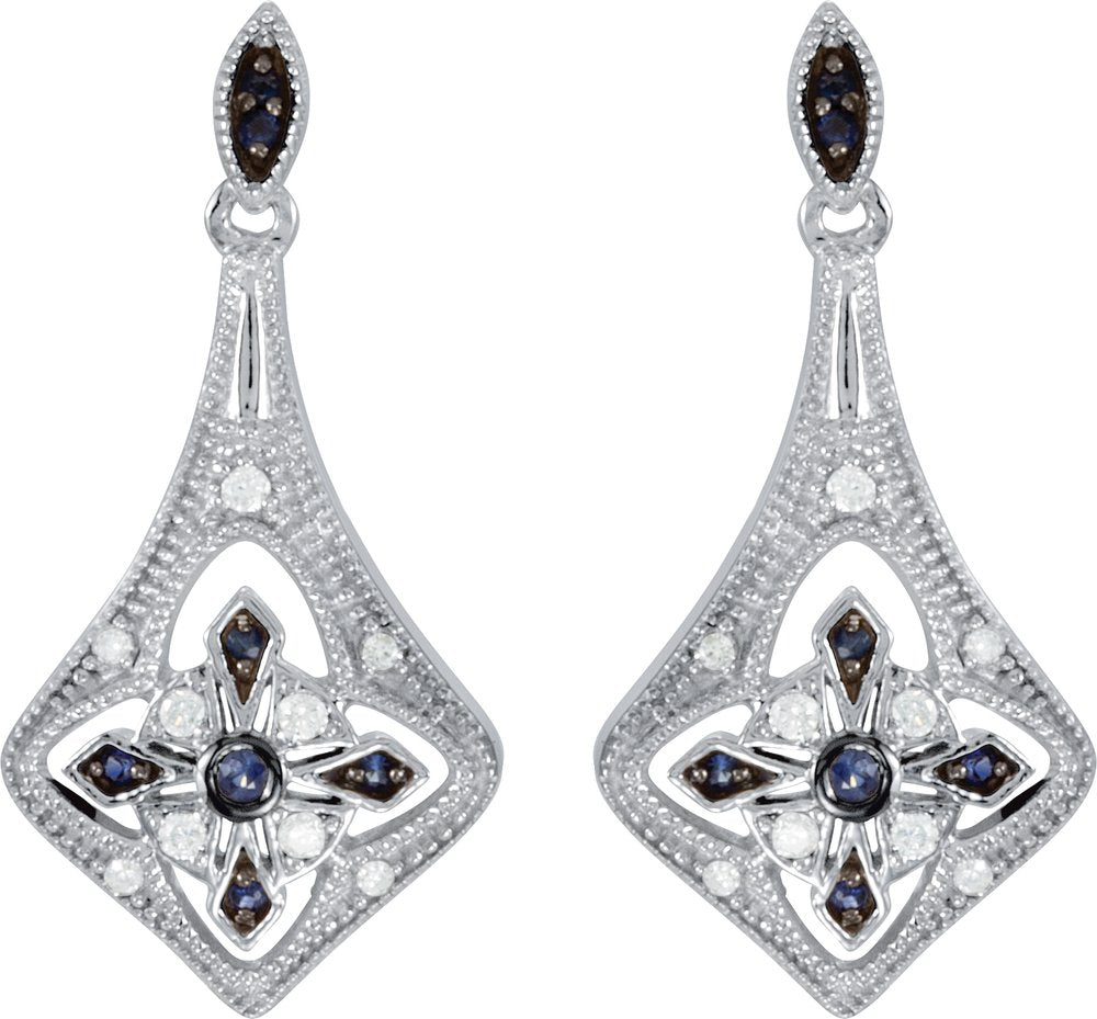 Sterling Silver Natural Blue Sapphire & 1/8 CTW Natural Diamond Earrings