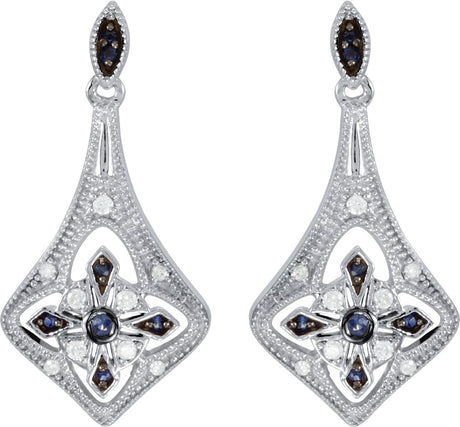 Sterling Silver Natural Blue Sapphire & 1/8 CTW Natural Diamond Earrings