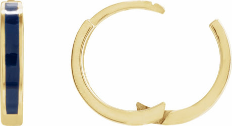 14K Yellow Blue Enamel Hinged 12.1 mm Hoop Earrings