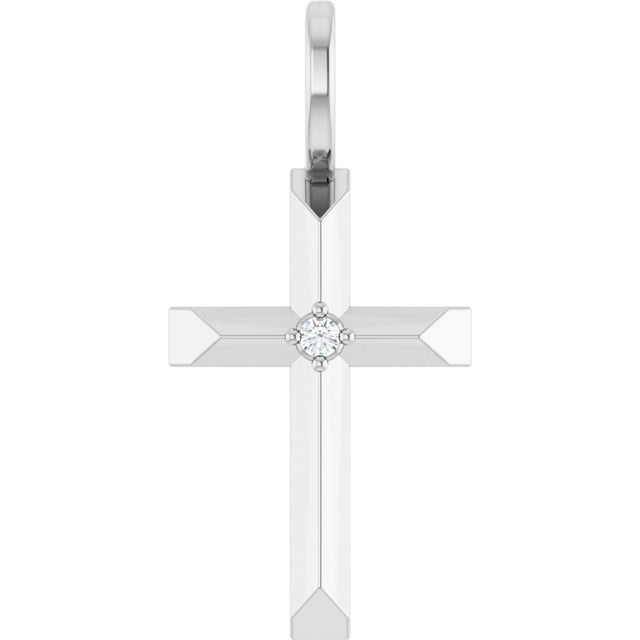14K White .0075 CT Natural Diamond Cross Pendant