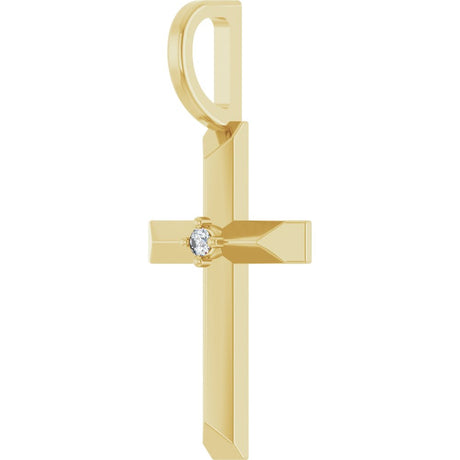 14K Yellow .0075 CT Natural Diamond Cross Pendant
