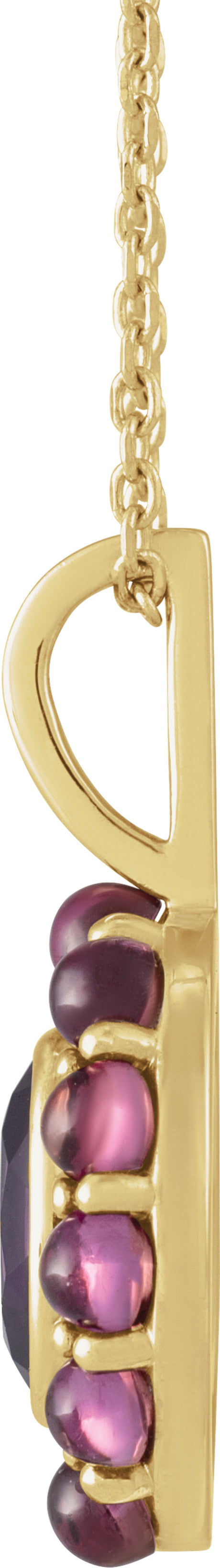 14K Yellow Natural Amethyst & Natural Rhodolite Garnet Halo-Style 16-18" Necklace