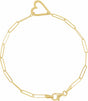 14K Yellow Gold Heart & Paperclip-Style Chain 7" Bracelet