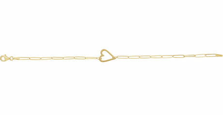 14K Yellow Heart & Paperclip-Style Chain 7" Bracelet