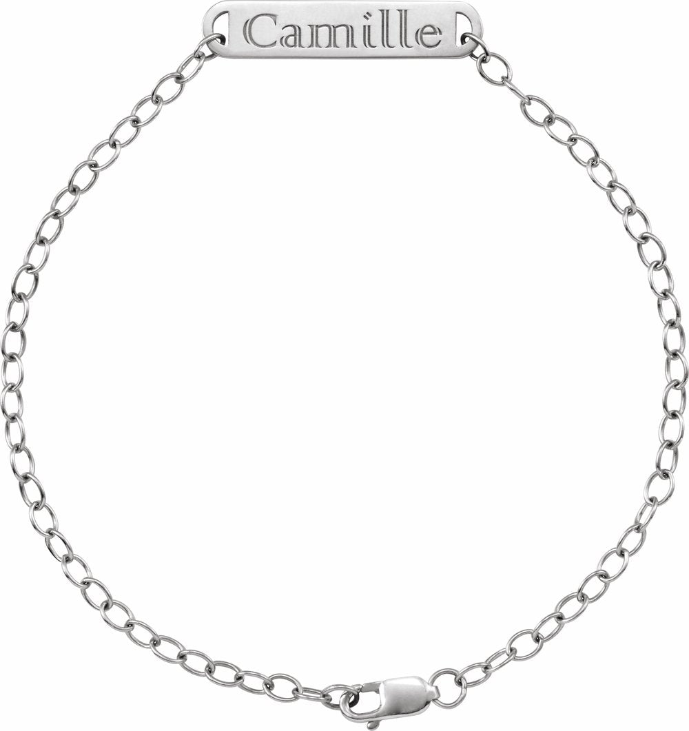 14K White Gold Engravable Bar 7" Bracelet
