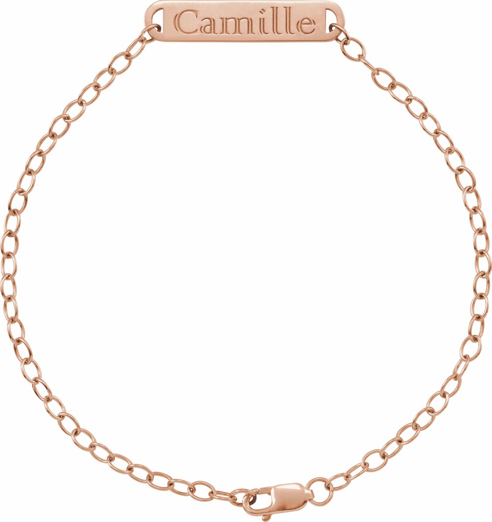 14K Rose Engravable Bar 7" Bracelet