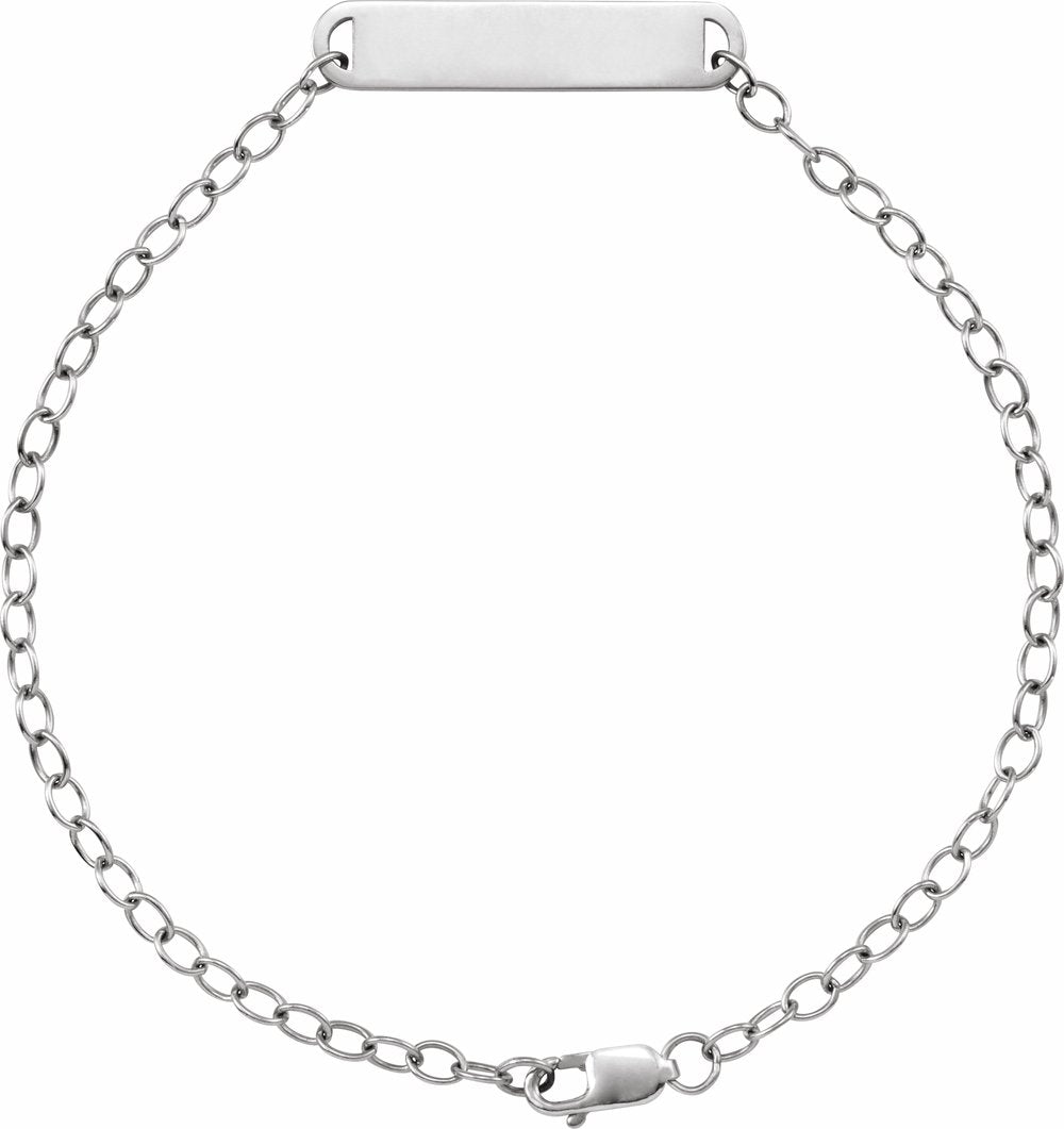 14K White Engravable Bar 7" Bracelet