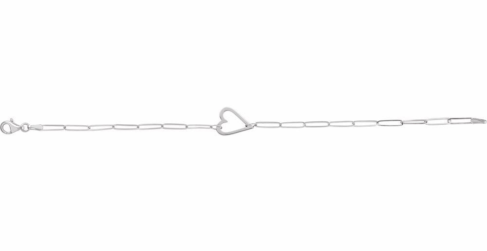 Sterling Silver Heart & Paperclip-Style Chain 7" Bracelet